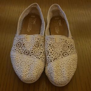 Toms White Crochet Slip-On Loafers